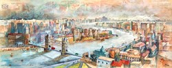 Opportunities of London by Keith Athay - Varnished Original Painting on Box Canvas sized 39x16 inches. Available from Whitewall Galleries